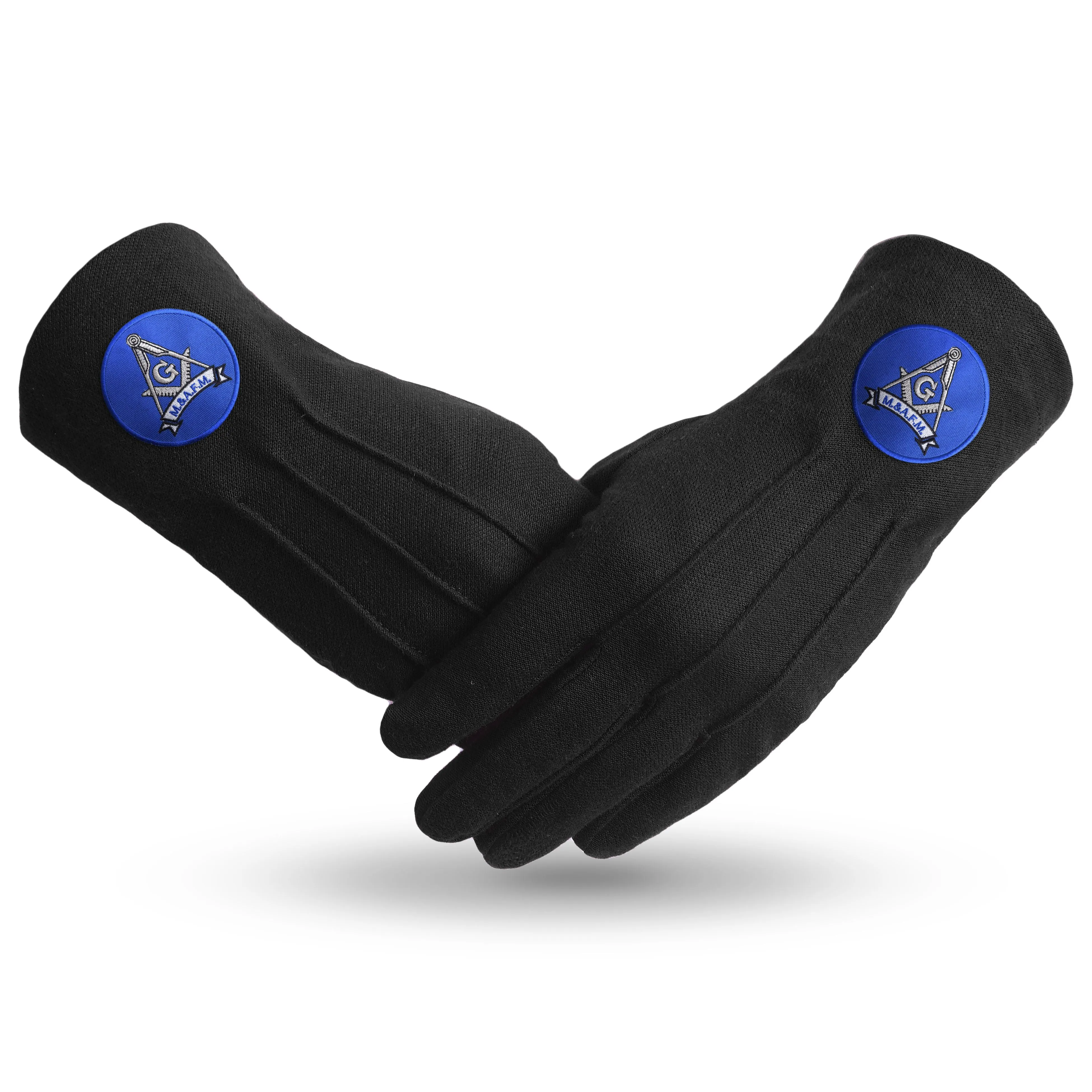 Master Mason Blue Lodge Gloves - Black Pure Cotton With Blue Round Patch