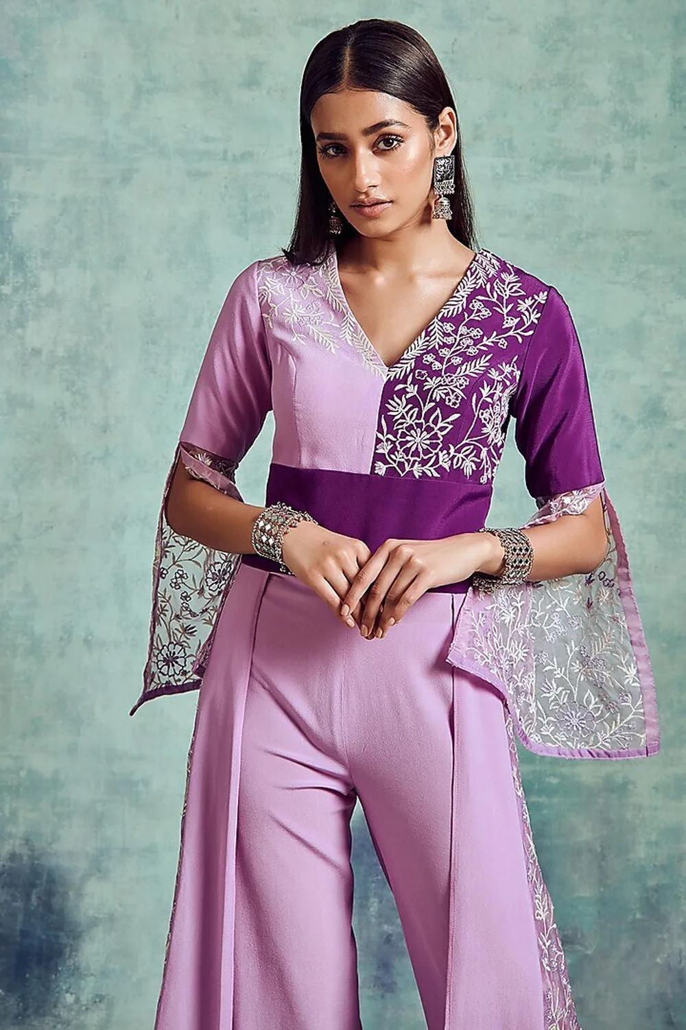 Mauve & Russian Violet Embroidered Jumpsuit