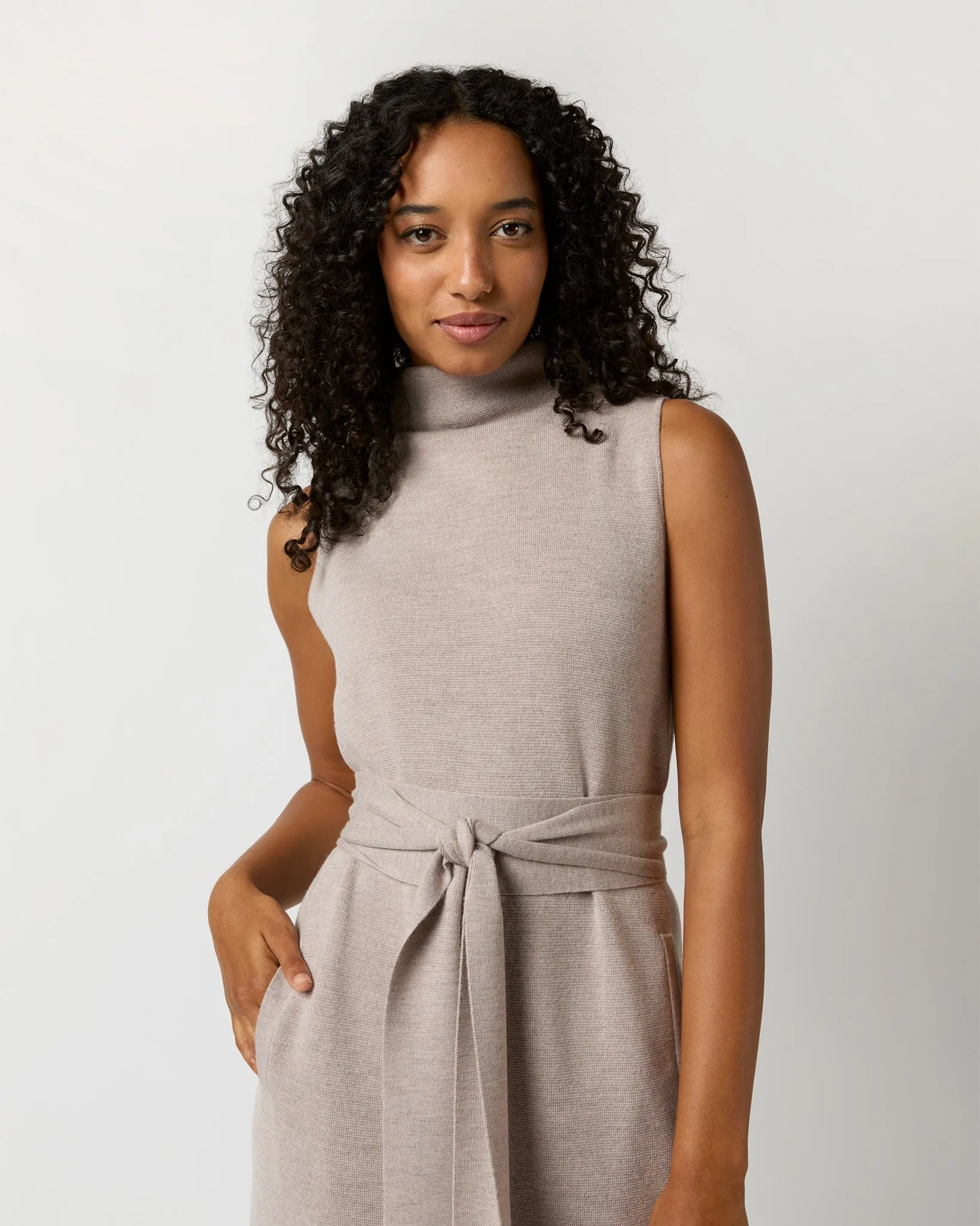 Maya Funnel-Neck Dress in Heather Stone Extra Fine Merino Wool