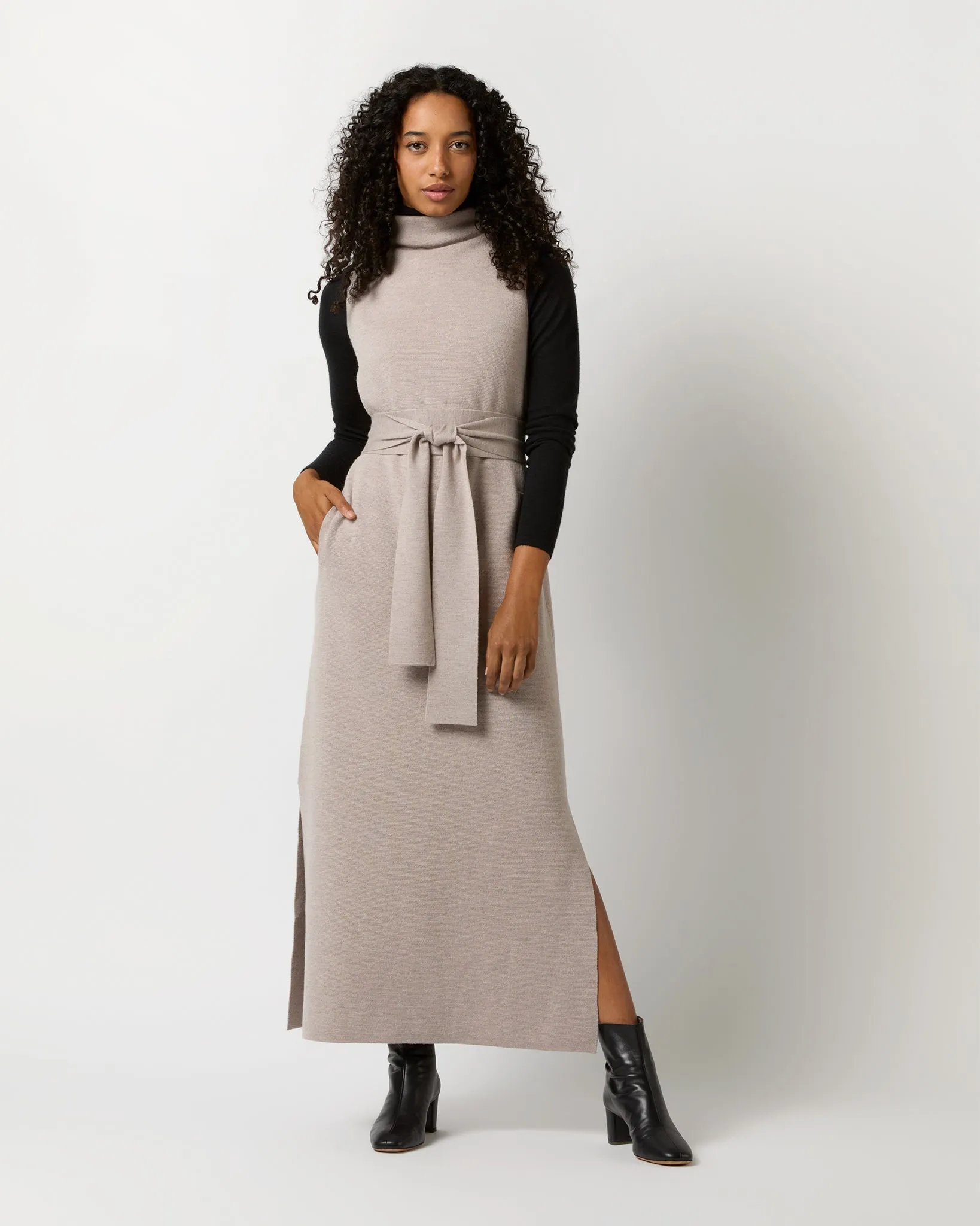 Maya Funnel-Neck Dress in Heather Stone Extra Fine Merino Wool