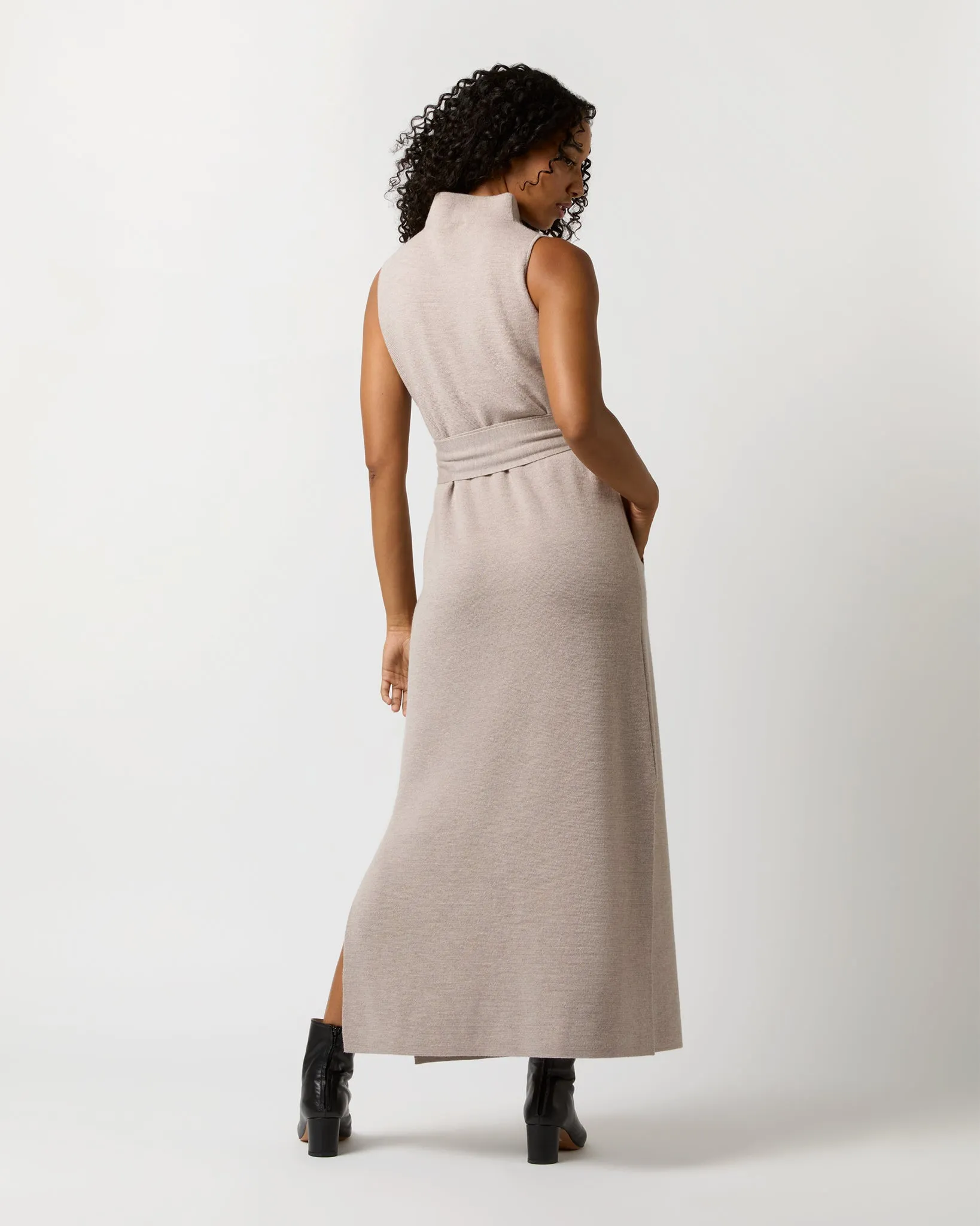 Maya Funnel-Neck Dress in Heather Stone Extra Fine Merino Wool