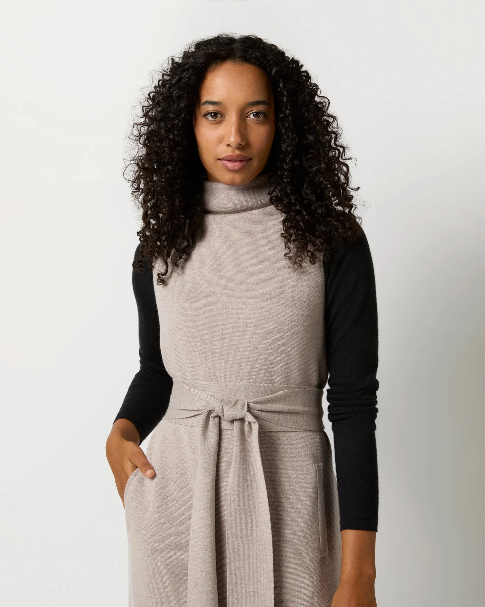 Maya Funnel-Neck Dress in Heather Stone Extra Fine Merino Wool