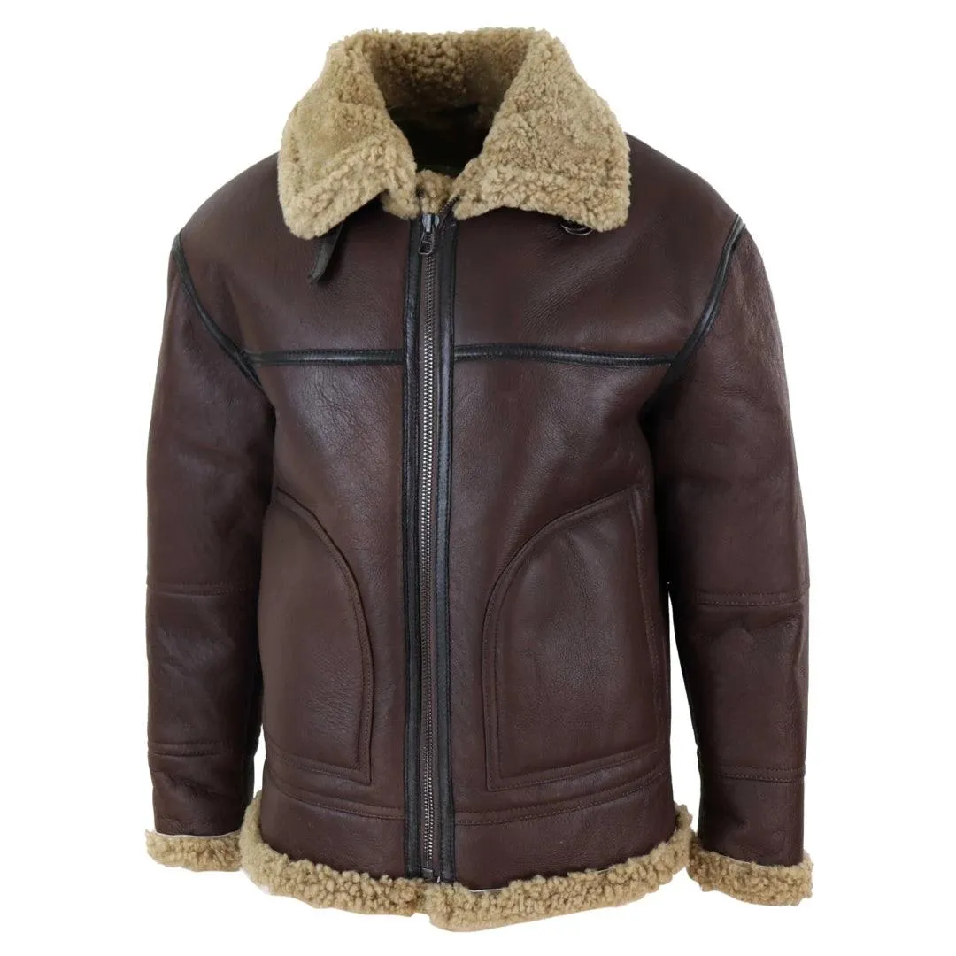 Men's Aviator Real Shearling Sheepskin Leather Bomber Flying Jacket BNWT