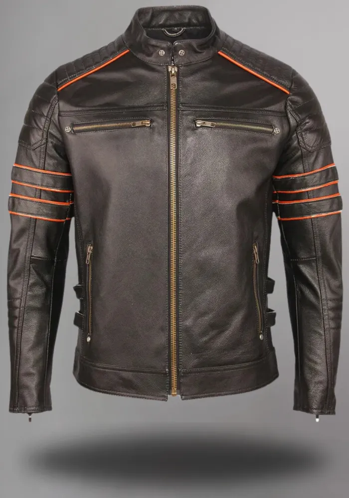 Men's biker SKULL LEATHER JACKET BLACK