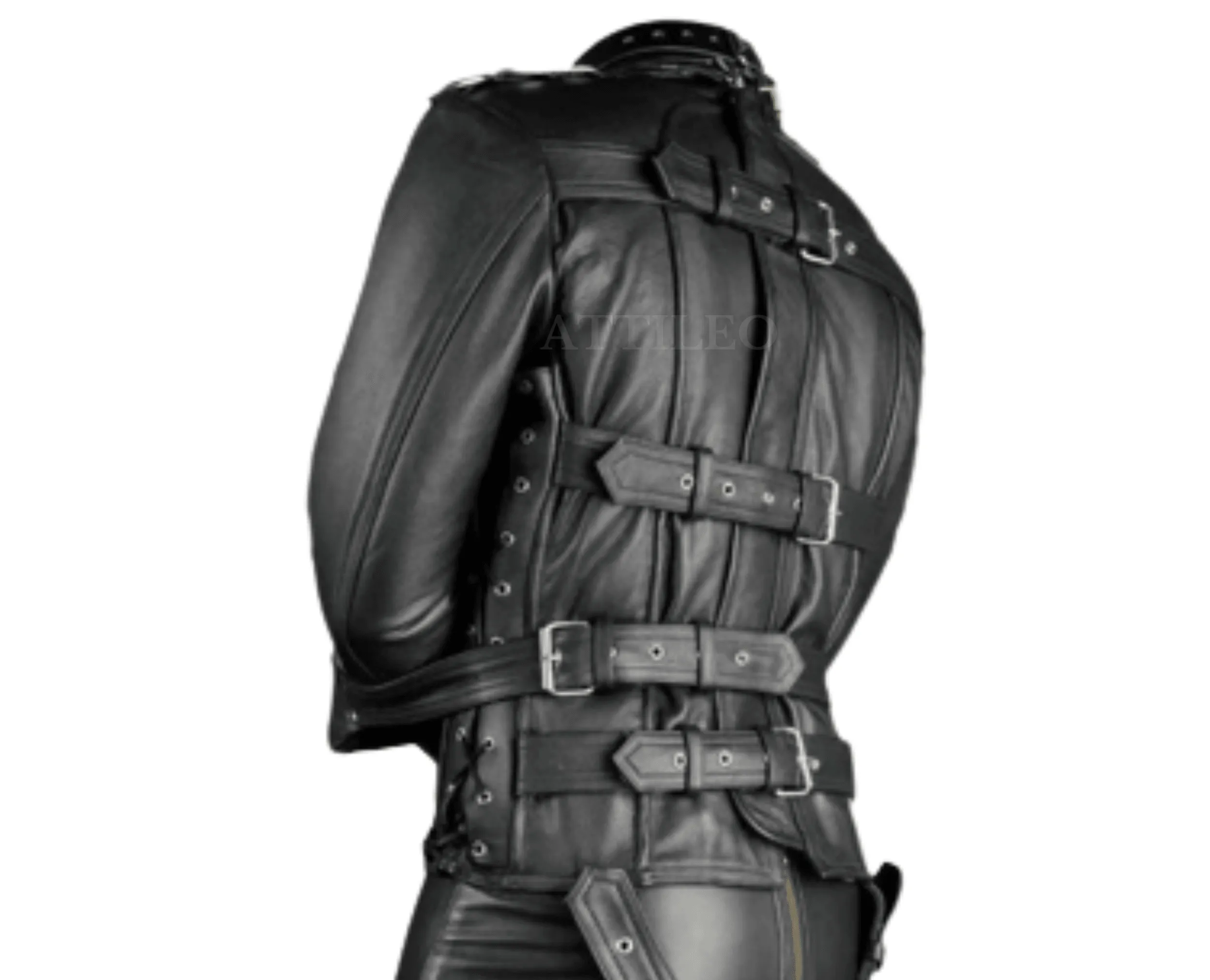 Mens Black Leather Bondage Fetish Wear Strait Jacket