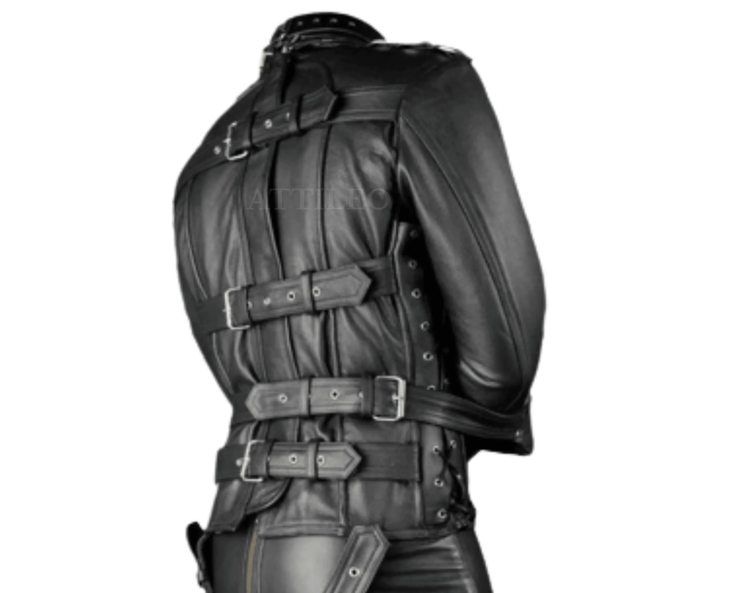 Mens Black Leather Bondage Fetish Wear Strait Jacket