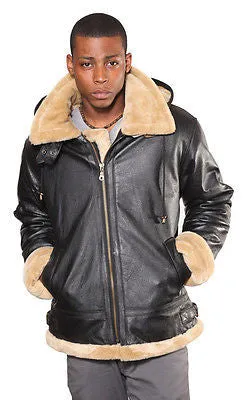 MEN'S BOMER FUR LINNING LEATHER JACKET WITH REMOVABLE HOOD VERY WARM FULLY LINED