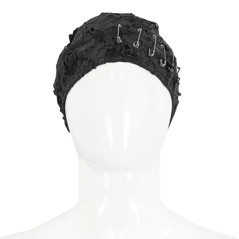 Men's Punk Distressed Pin Lace-up Beanie