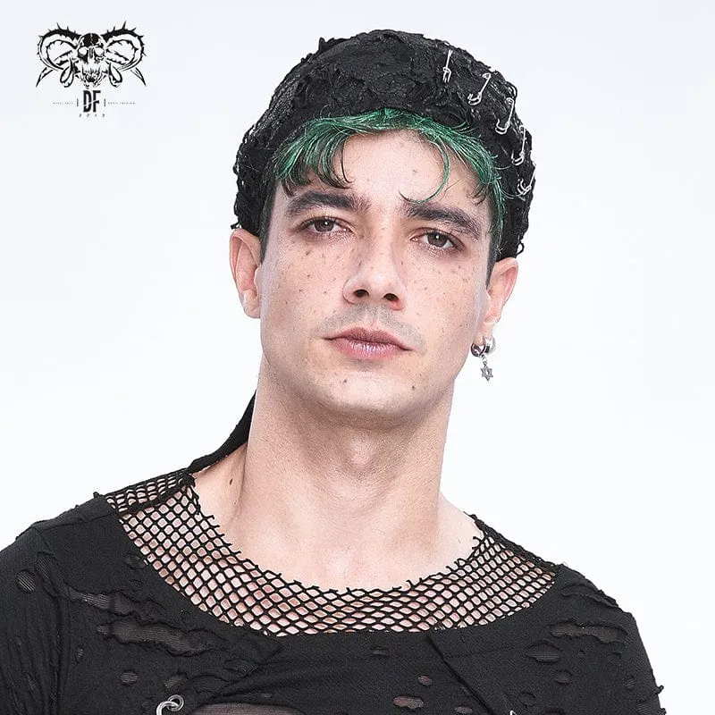 Men's Punk Distressed Pin Lace-up Beanie