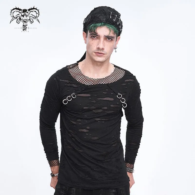 Men's Punk Distressed Pin Lace-up Beanie