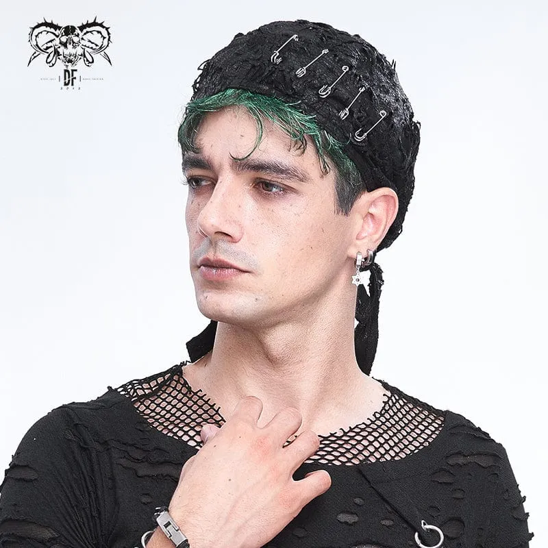 Men's Punk Distressed Pin Lace-up Beanie