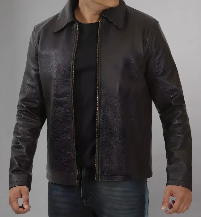 Men's Smooth Leather Collar Jacket