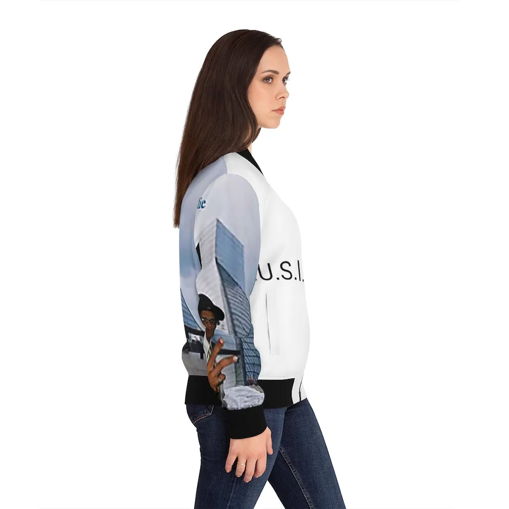 M.U.S.I.C. World HQ  Album Cover Series Women's Bomber Jacket (AOP)