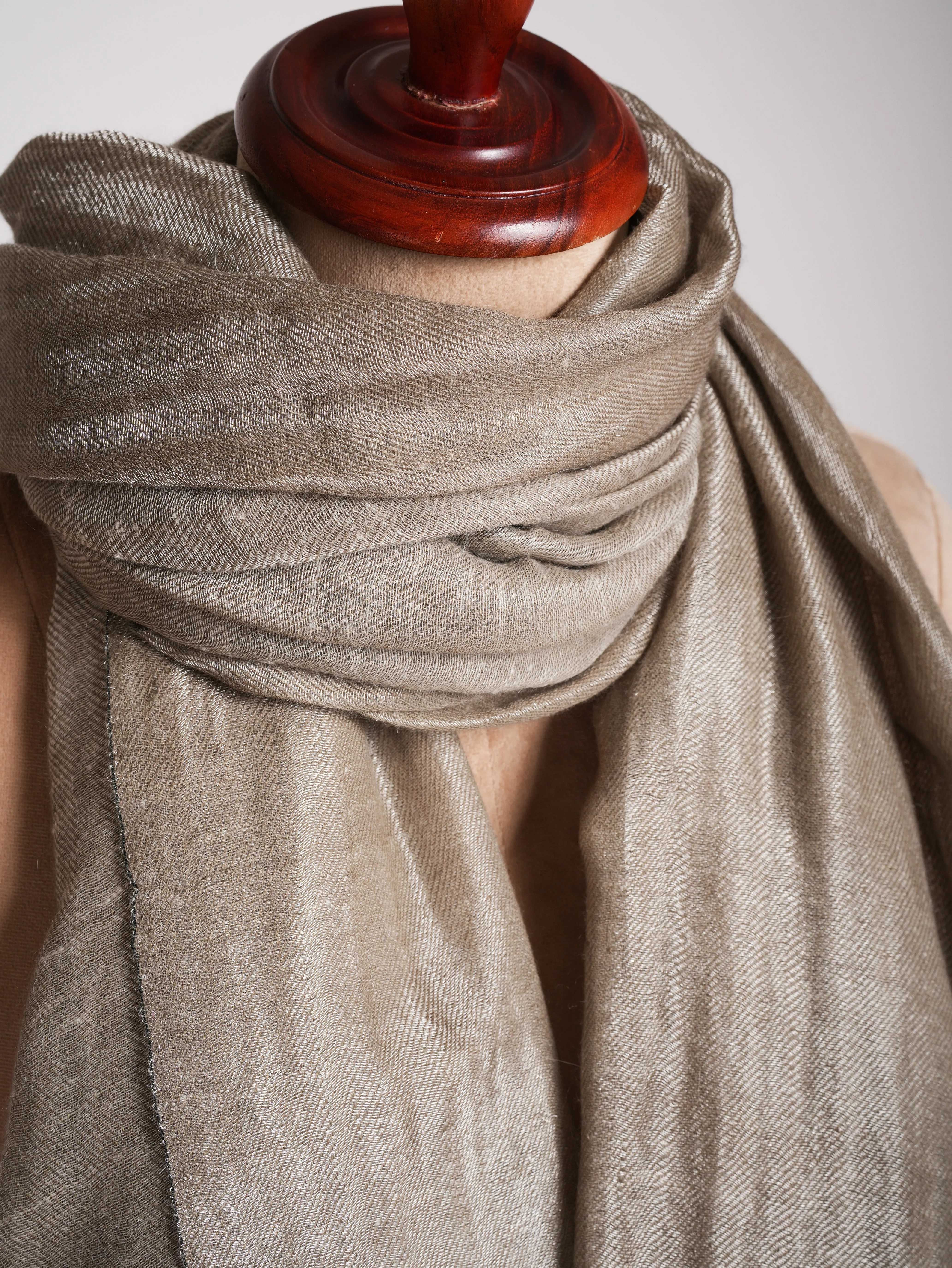 Natural Grey and Silver Zari Reversible Pashmina Shawl