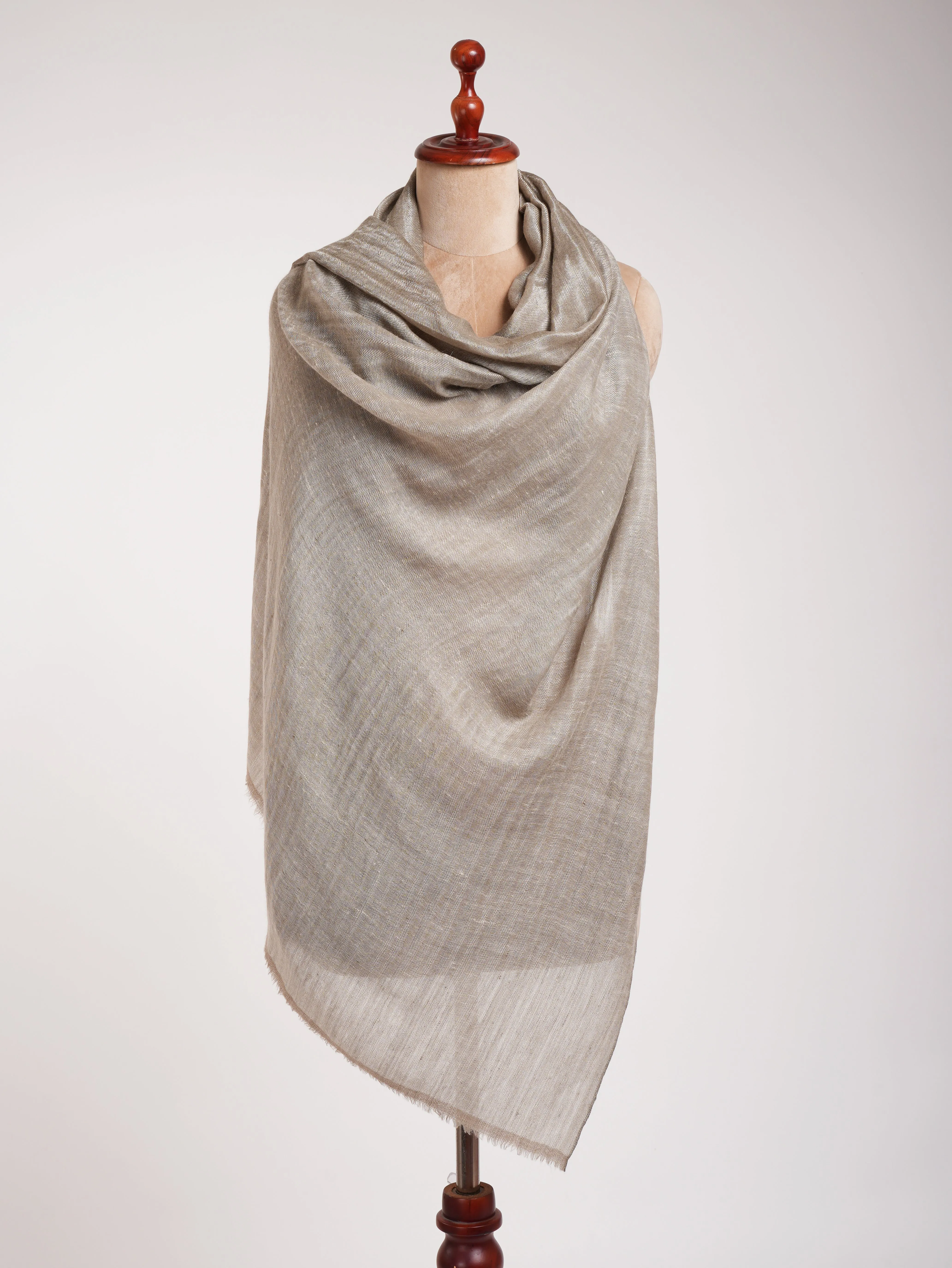 Natural Grey and Silver Zari Reversible Pashmina Shawl