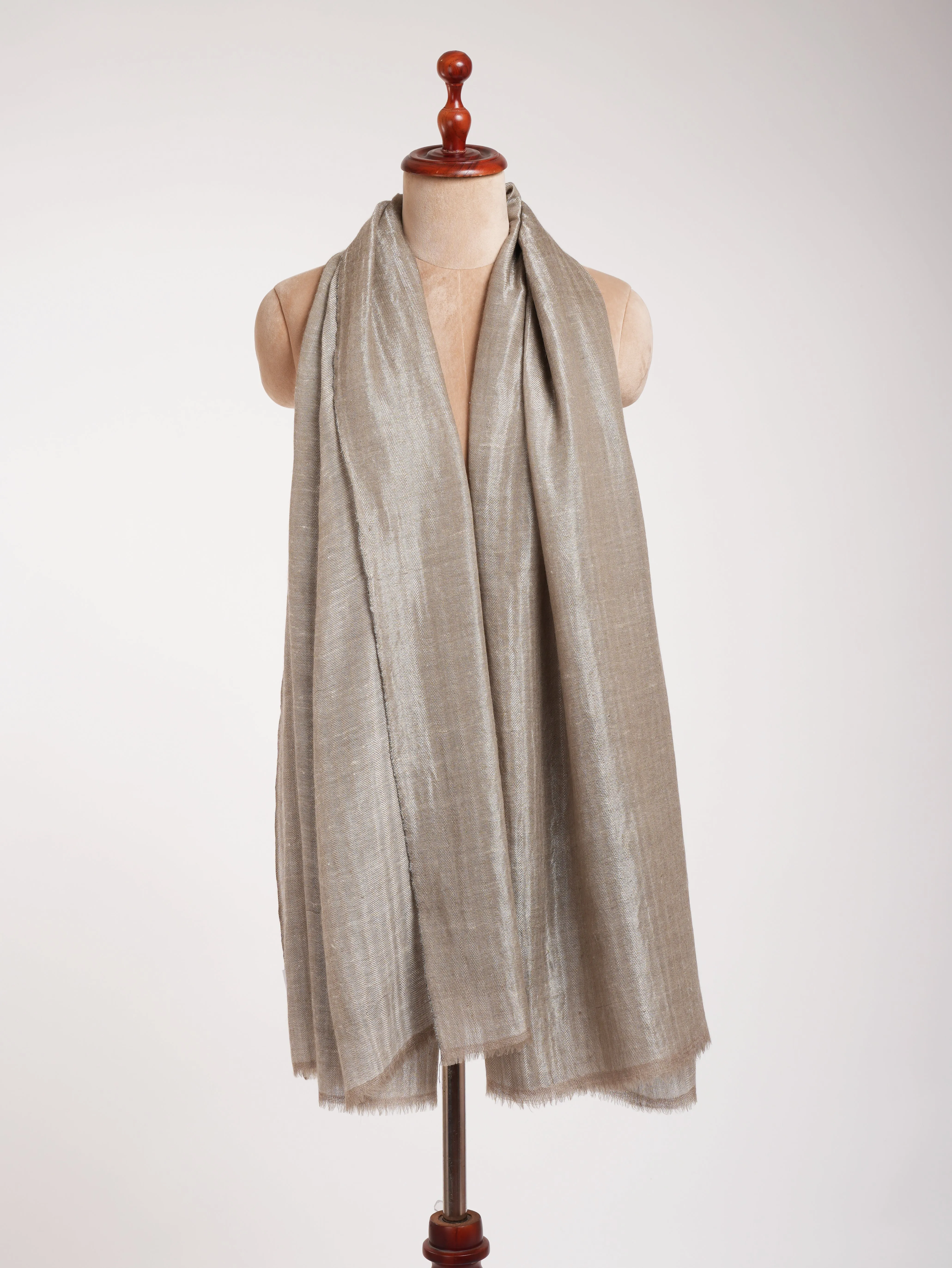 Natural Grey and Silver Zari Reversible Pashmina Shawl