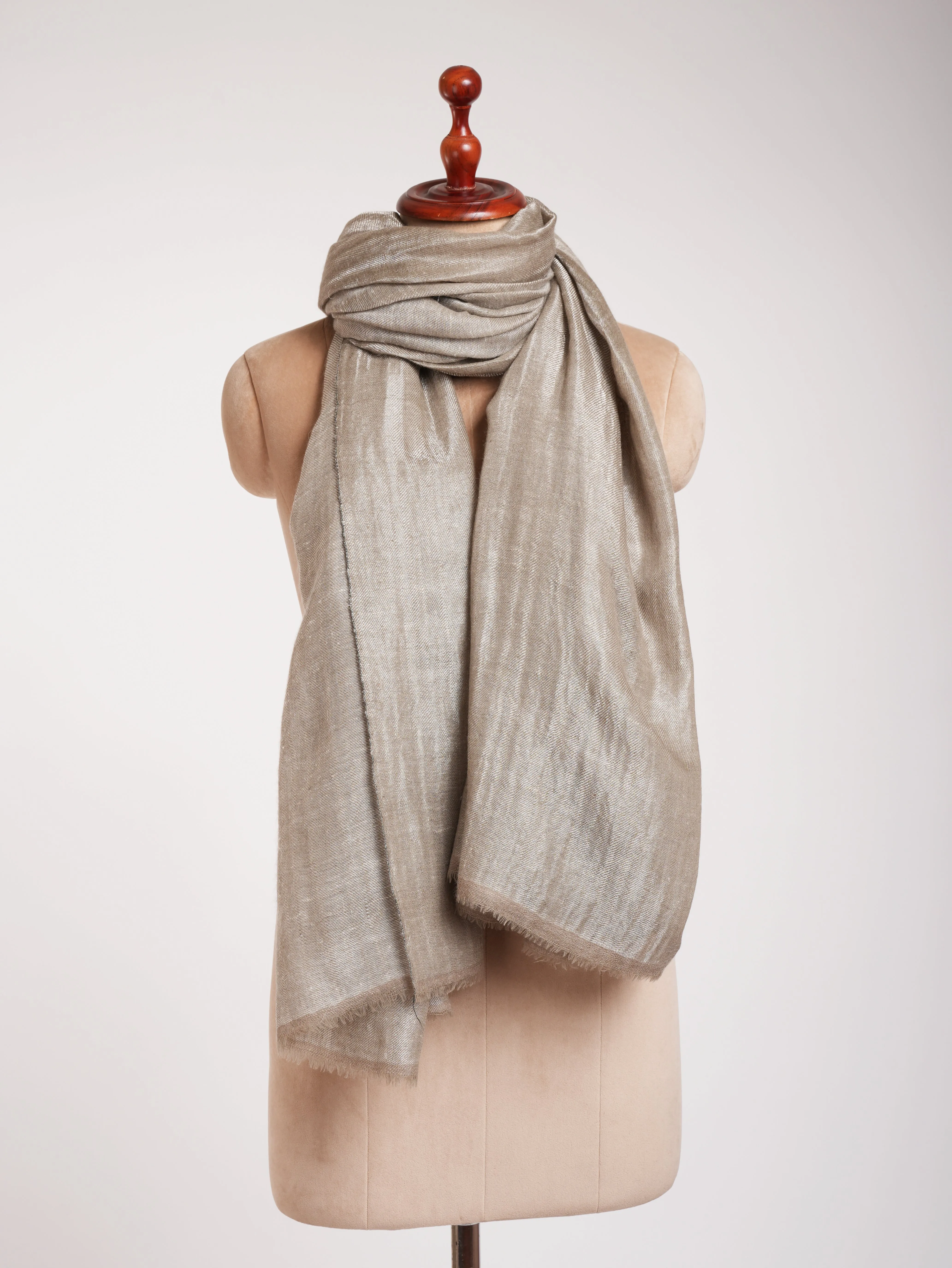 Natural Grey and Silver Zari Reversible Pashmina Shawl