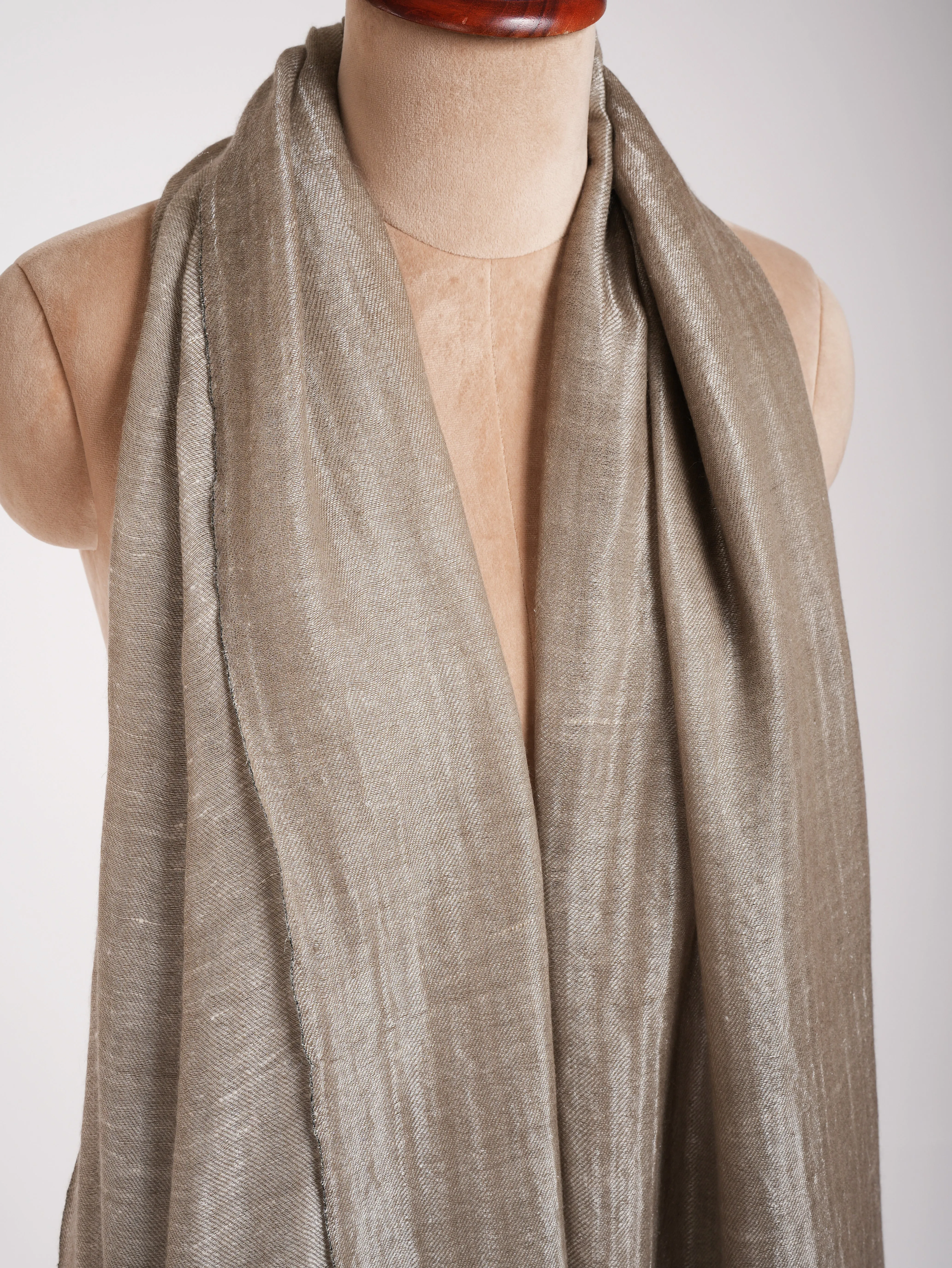 Natural Grey and Silver Zari Reversible Pashmina Shawl