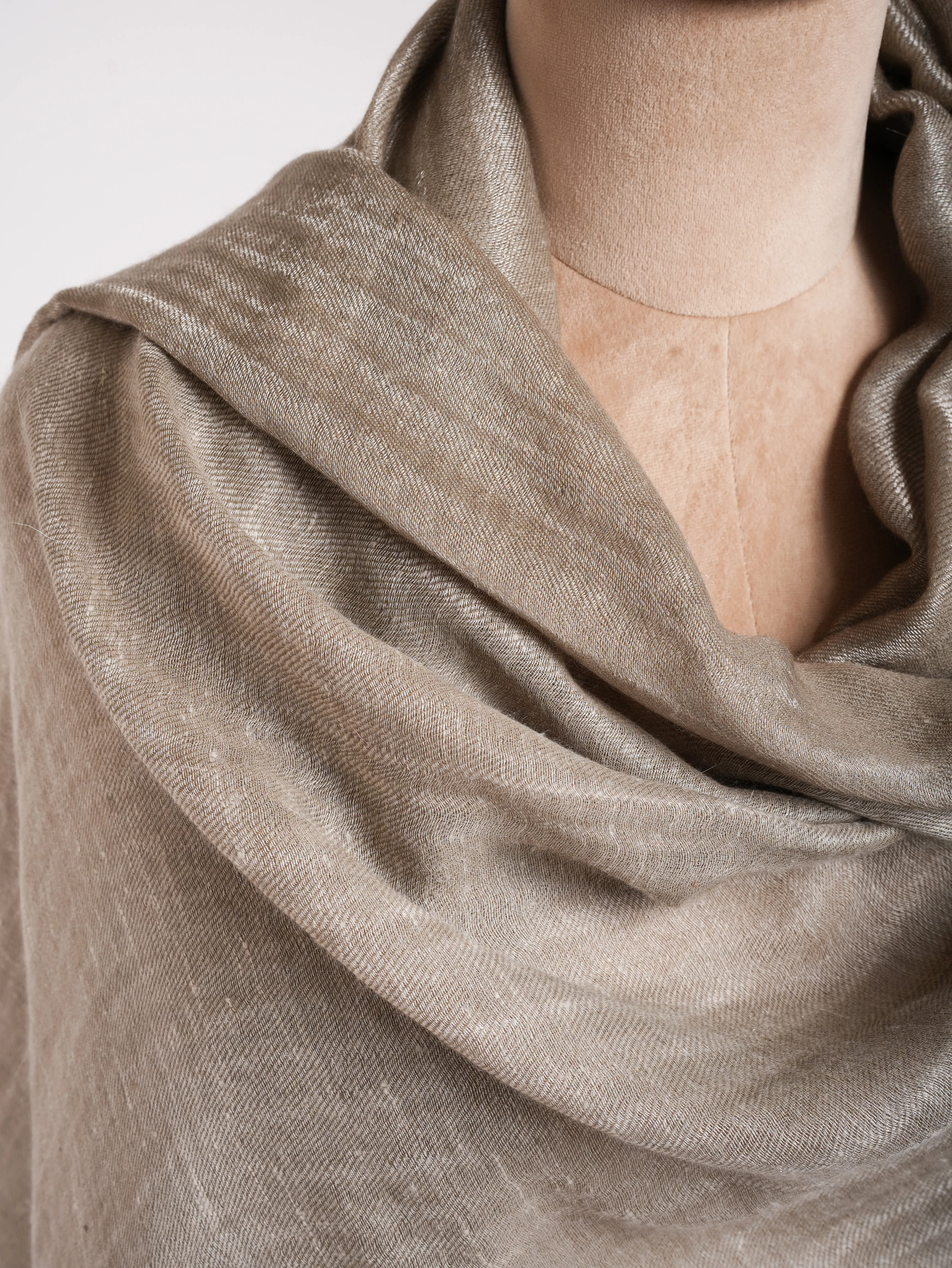 Natural Grey and Silver Zari Reversible Pashmina Shawl