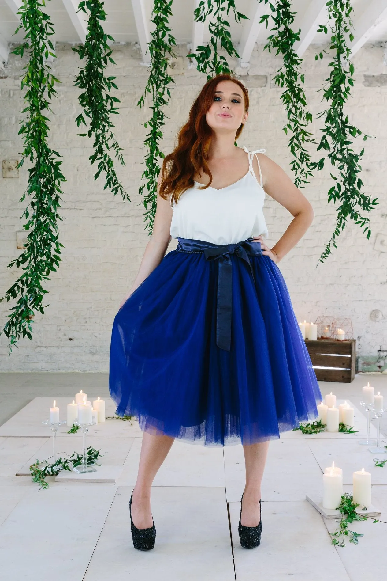 Navy Midi Tulle Skirt