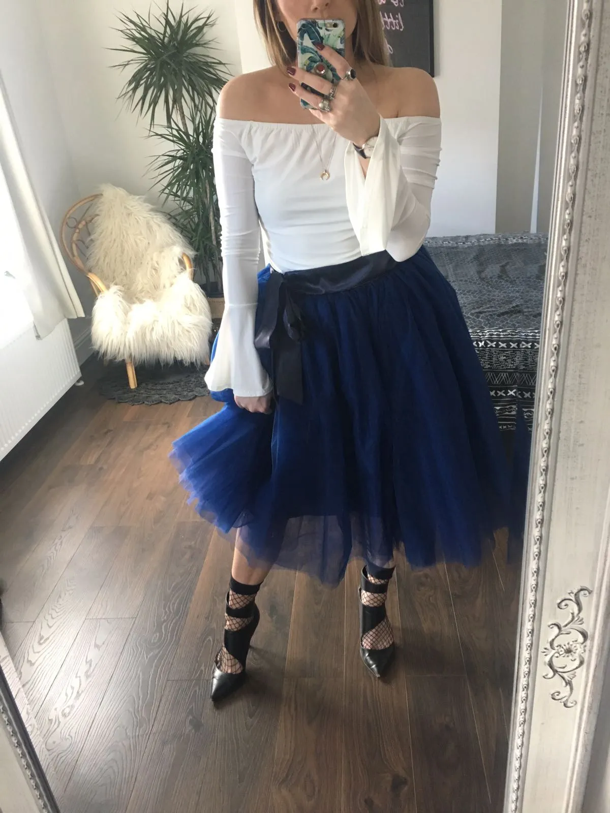 Navy Midi Tulle Skirt