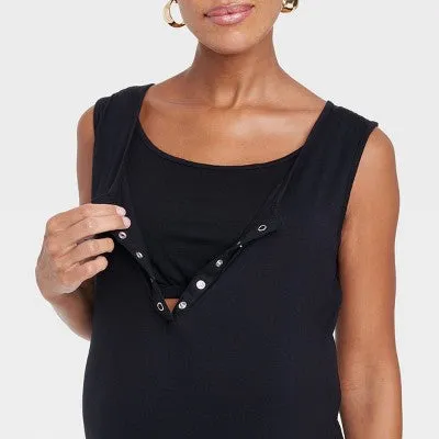 New - Sleeveless Nursing Henley Maternity Dress - Isabel Maternity by Ingrid & Isabel Black XS