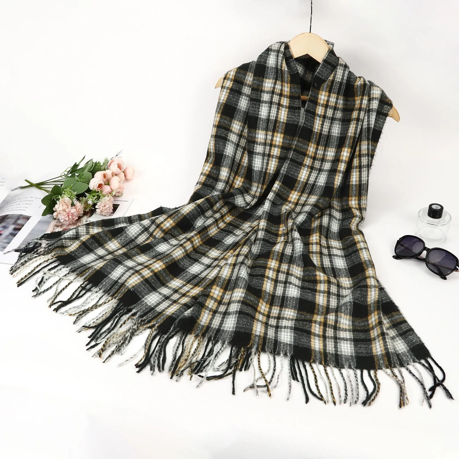 New Women Small Check Prints Winter Warm Viscose Fashion Scarf