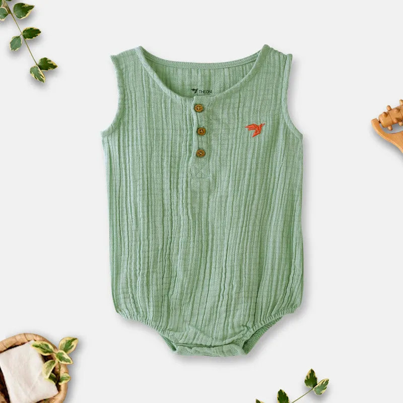 Organic Cotton Muslin Baby Romper | Jumpsuit for Kids | Sleeveless | Sage Green