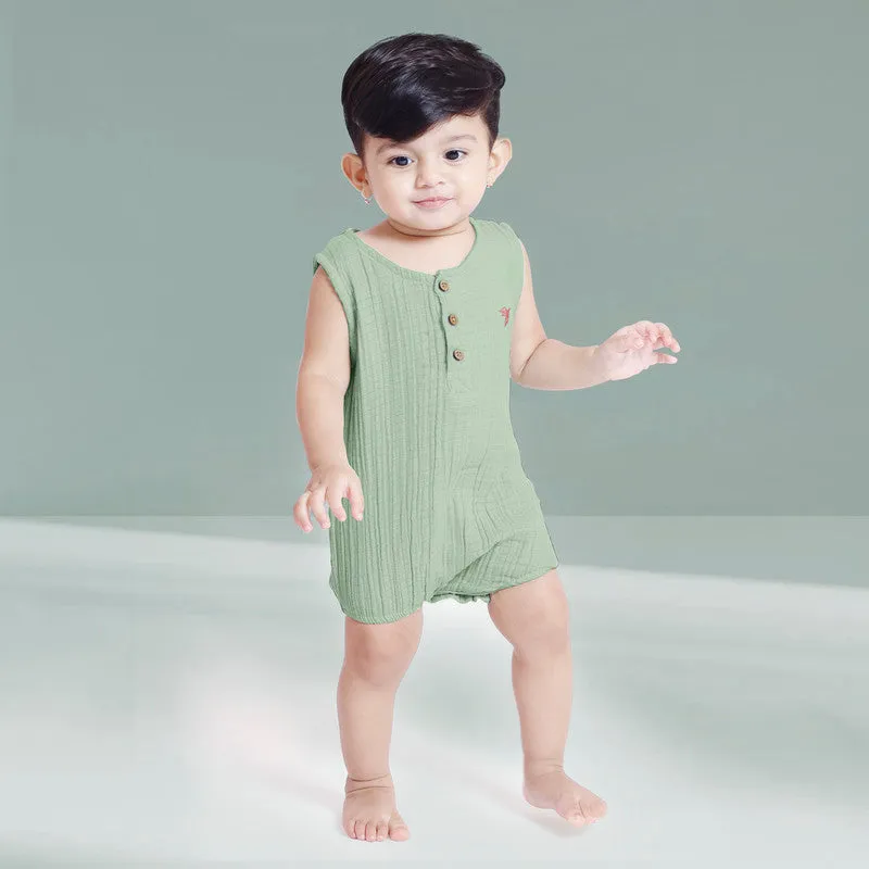 Organic Cotton Muslin Baby Romper | Jumpsuit for Kids | Sleeveless | Sage Green