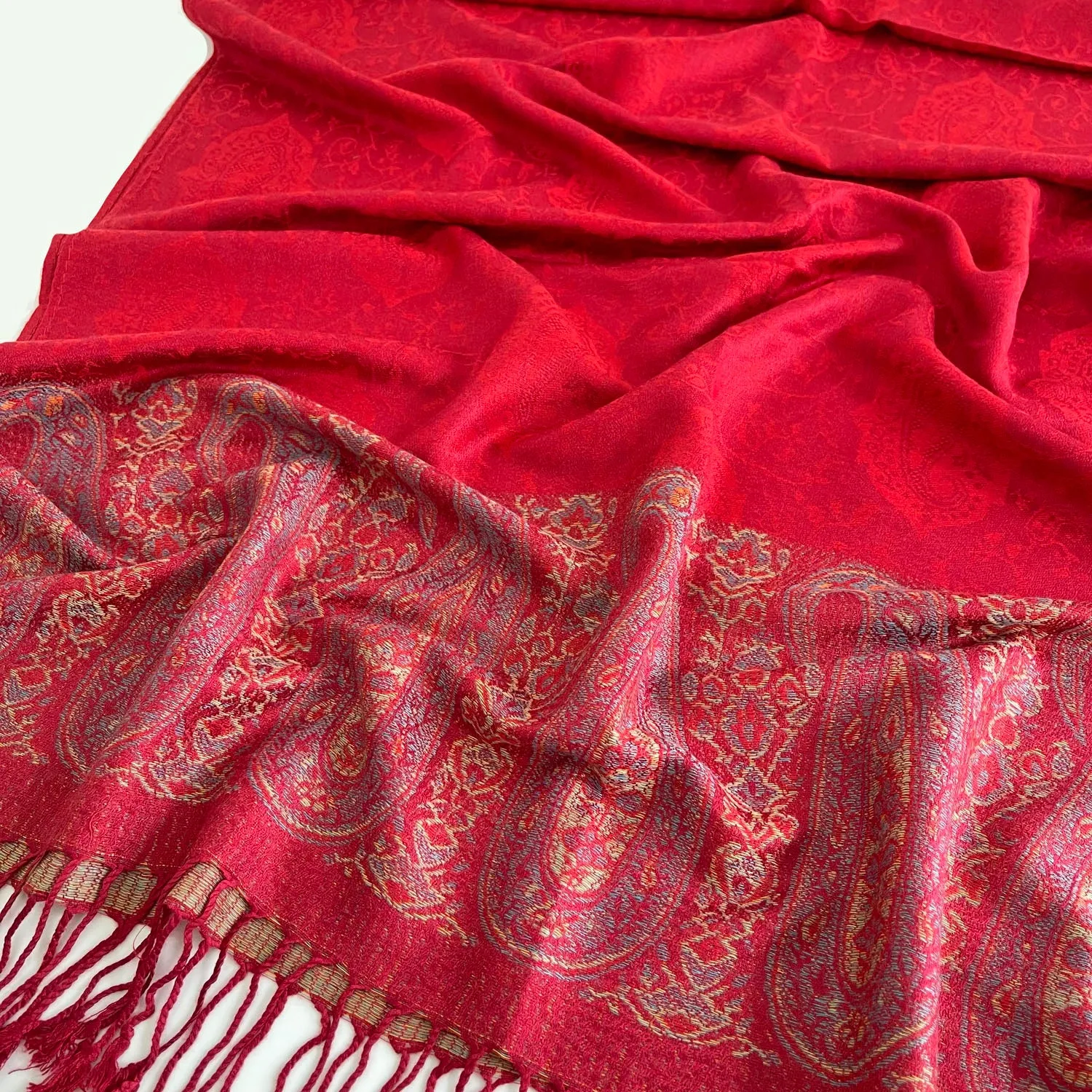 PAISLEY PRINT RED LIGHTWEIGHT PASHMINA SHAWL SCARF