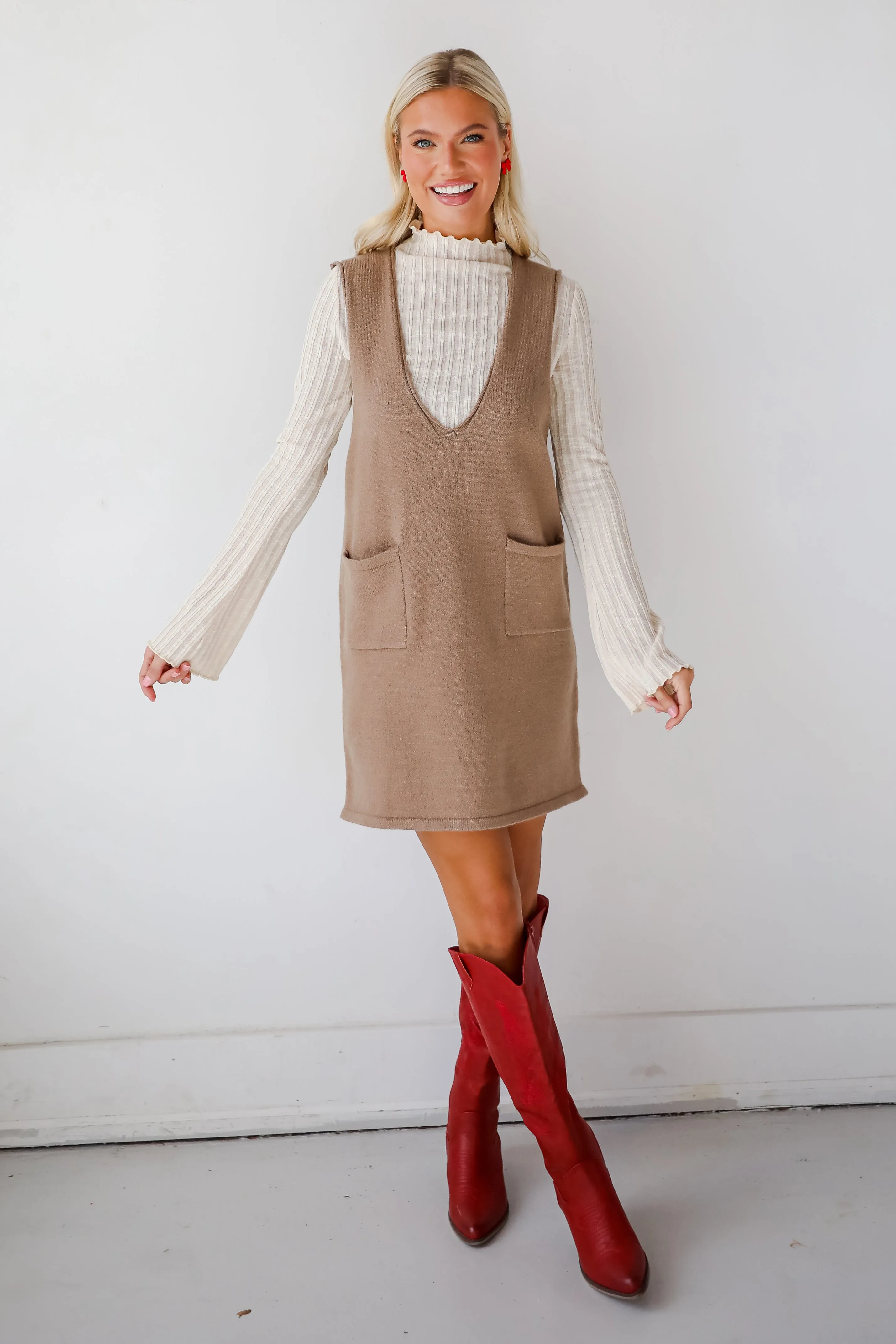 Perfect Outcome Mocha Mini Sweater Dress - DOORBUSTER