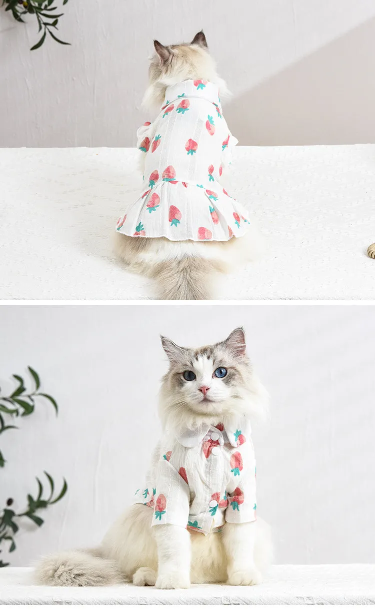 Pet Clothes Strawberry Pattern Two Feet Apparel Shirt Cat Clothing