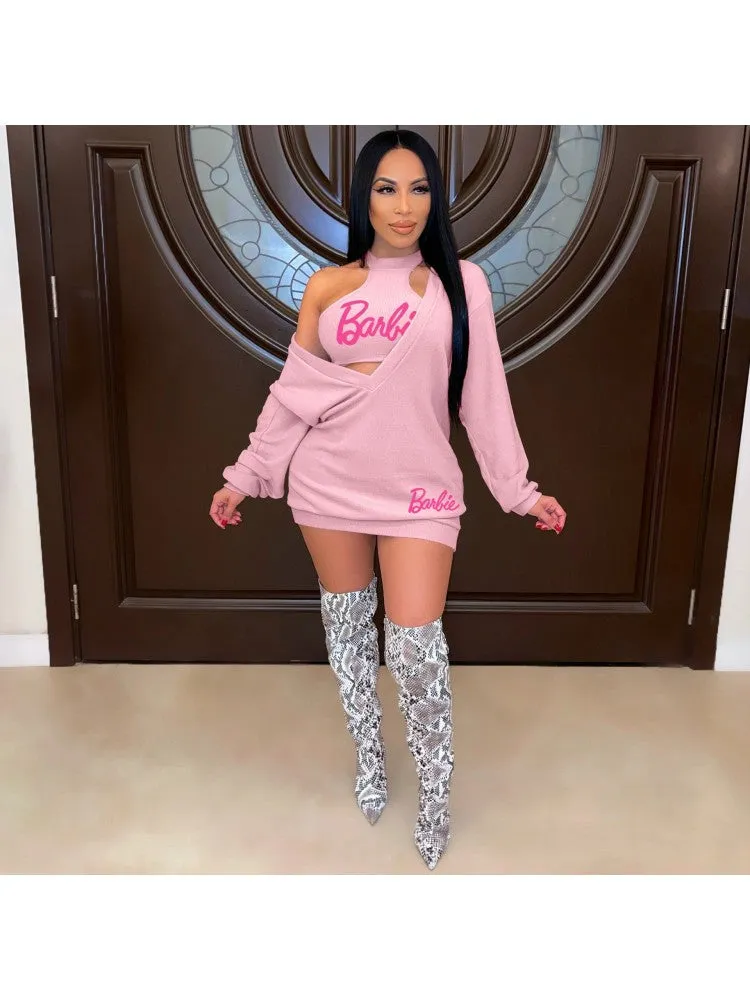 Pink & Black Logo 2pc Sweater Dress Set