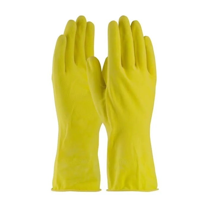 PIP Assurance 48-L160Y 16 Mil Unsupported Latex, Flock Lined with Raised Diamond Grip Gloves, Yellow, Box of 12 Pairs