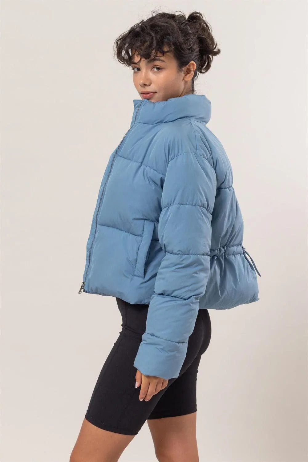 Puffer Jacket US HYFVE Quilted Back Drawstring Long Sleeve Outwear