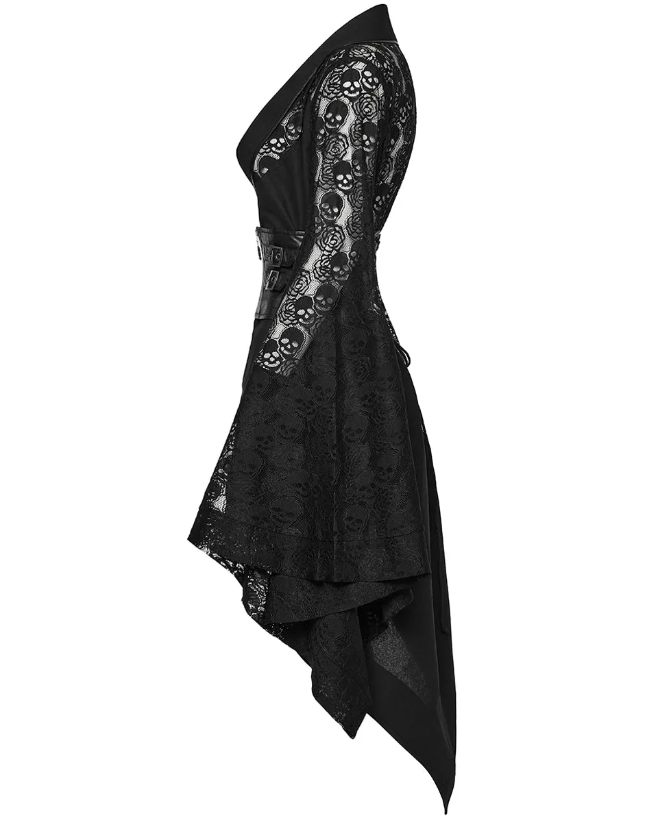 Punk Rave Womens Dark Gothic Skull Lace Belted Kimono Dress Jacket