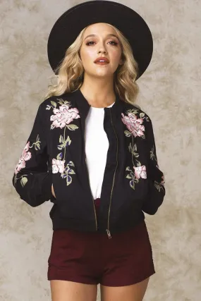 Rachel Floral Bomber Jacket Black