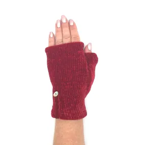 Recycled blood red Chenille Kitten Mittens, short