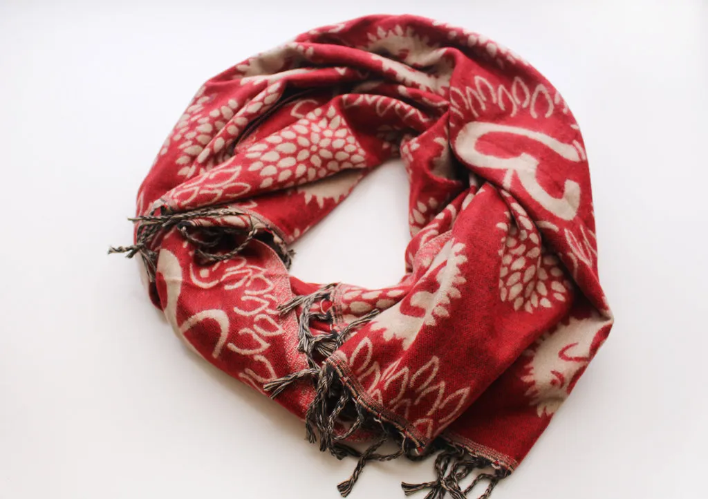 Red Color Hindu OM Printed Hand Loomed Himalayan Yak Wool Shawl