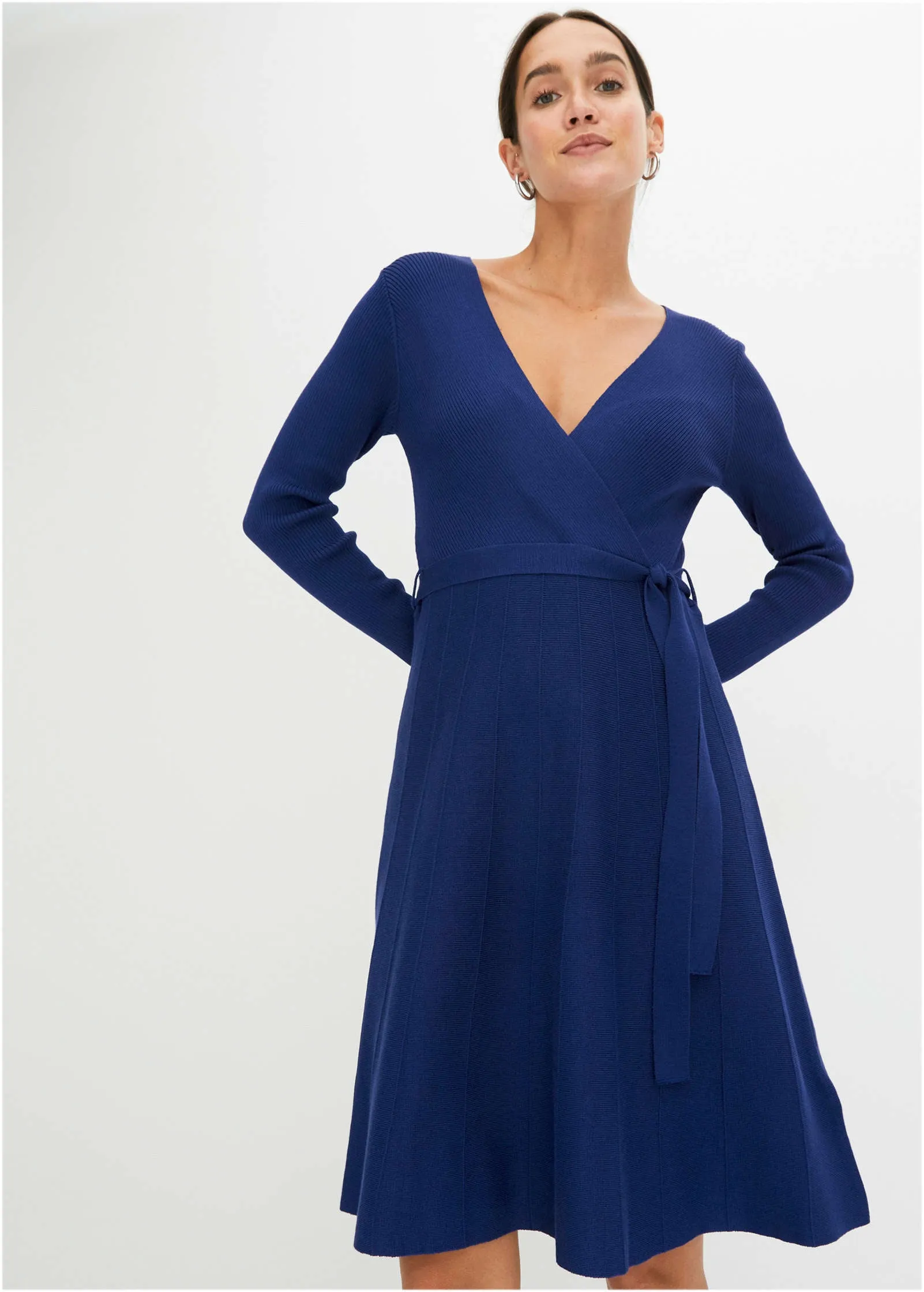 Ribbed Wrap Dress - Blue