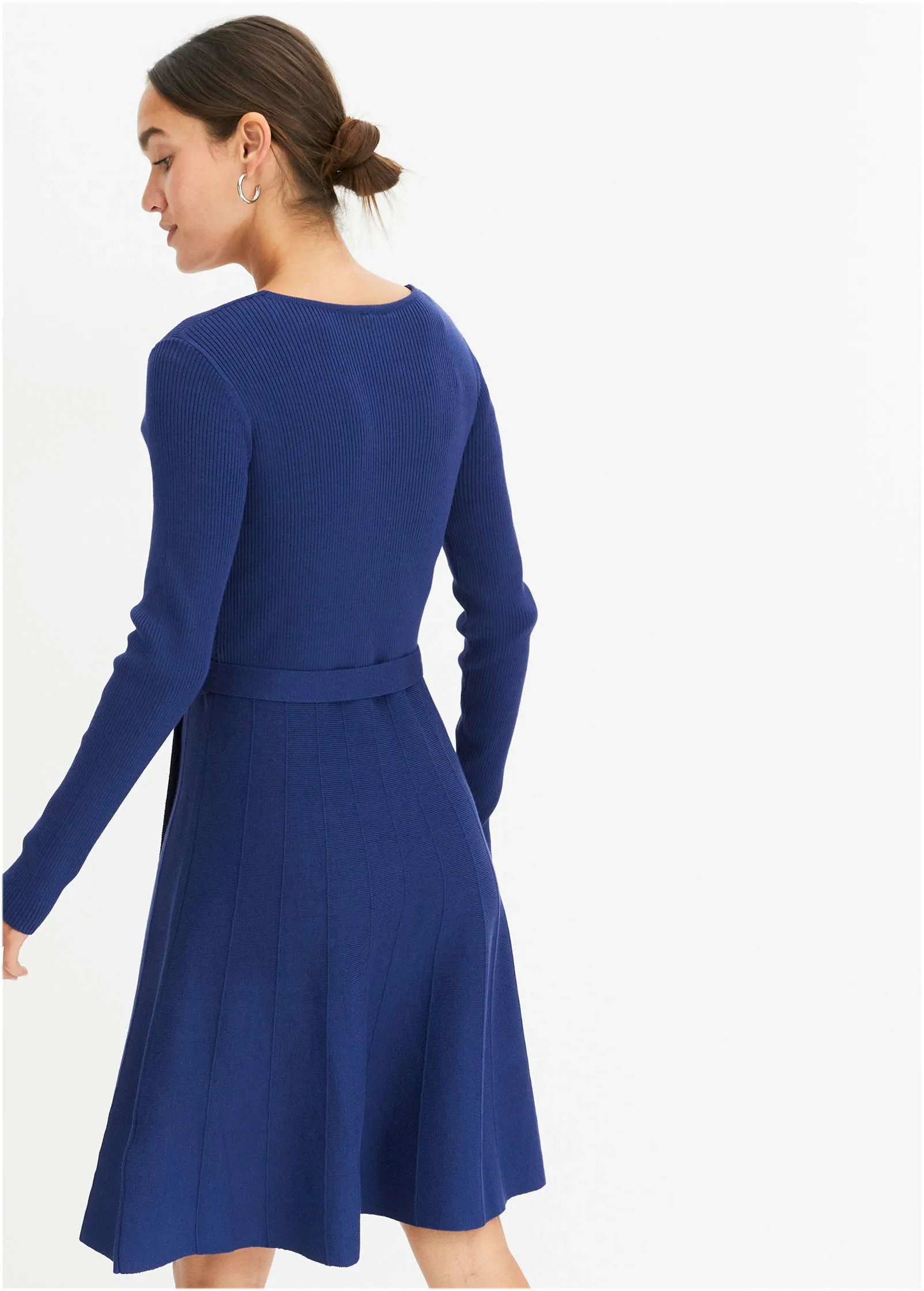 Ribbed Wrap Dress - Blue