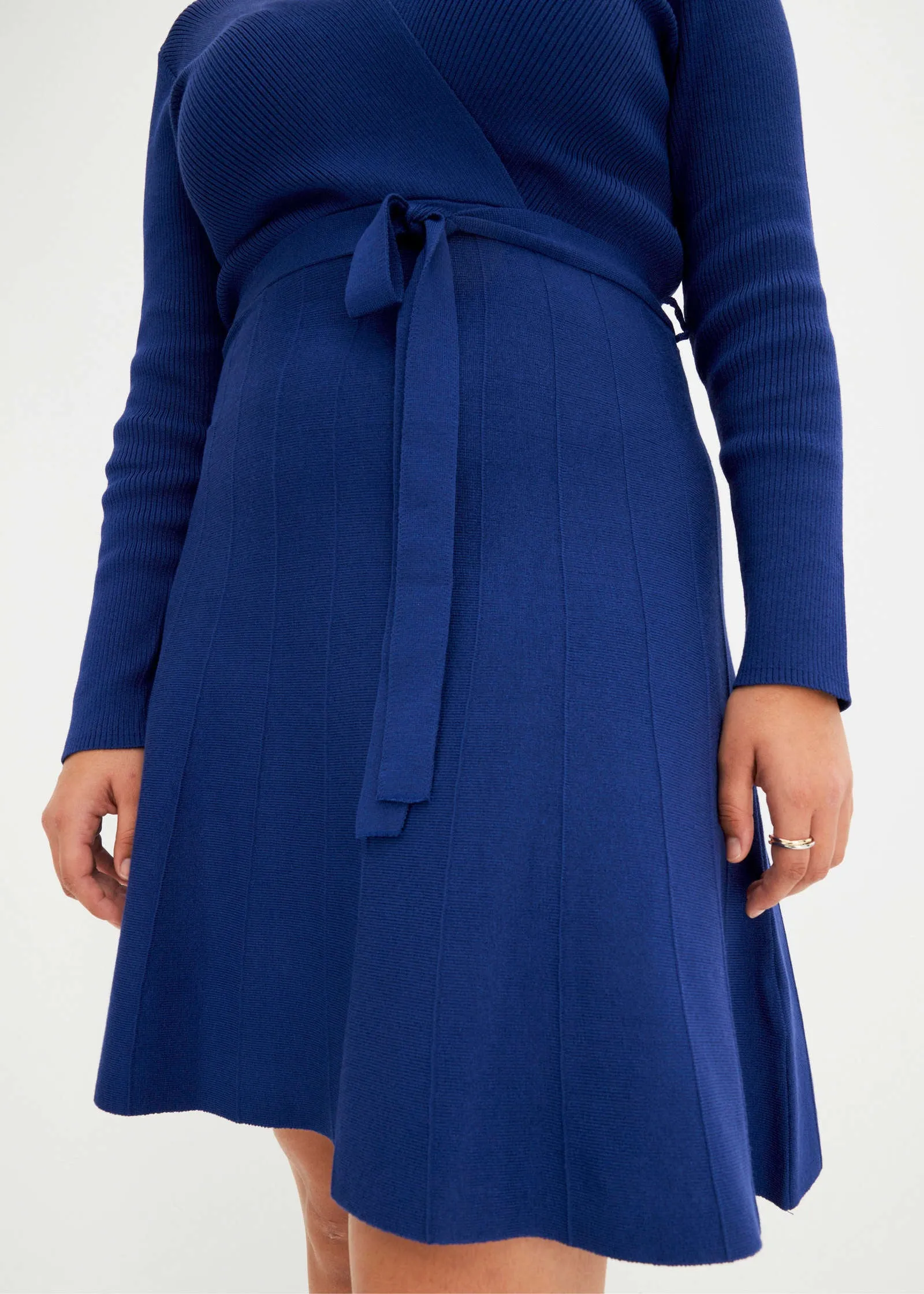 Ribbed Wrap Dress - Blue