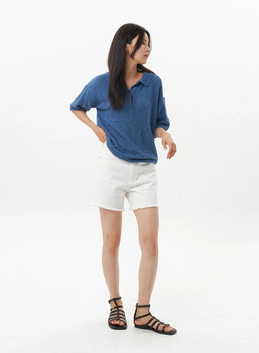 Ripped Hem Cotton Shorts OU326