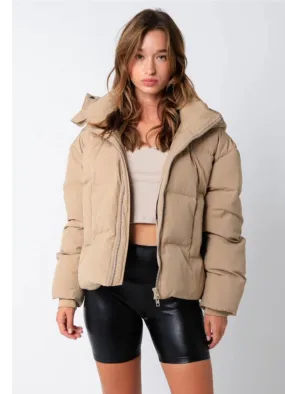 Sabra Puffer Jacket: Taupe