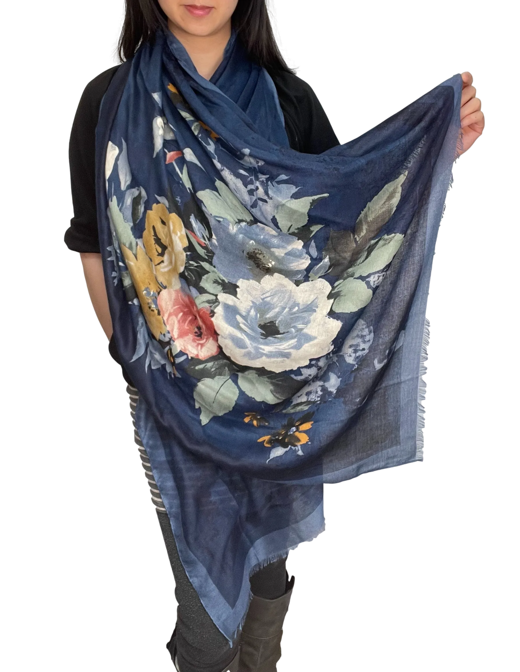 Scarf For Women Lightweight Floral Flower Scarf Shawl Soft Elegant Vintage