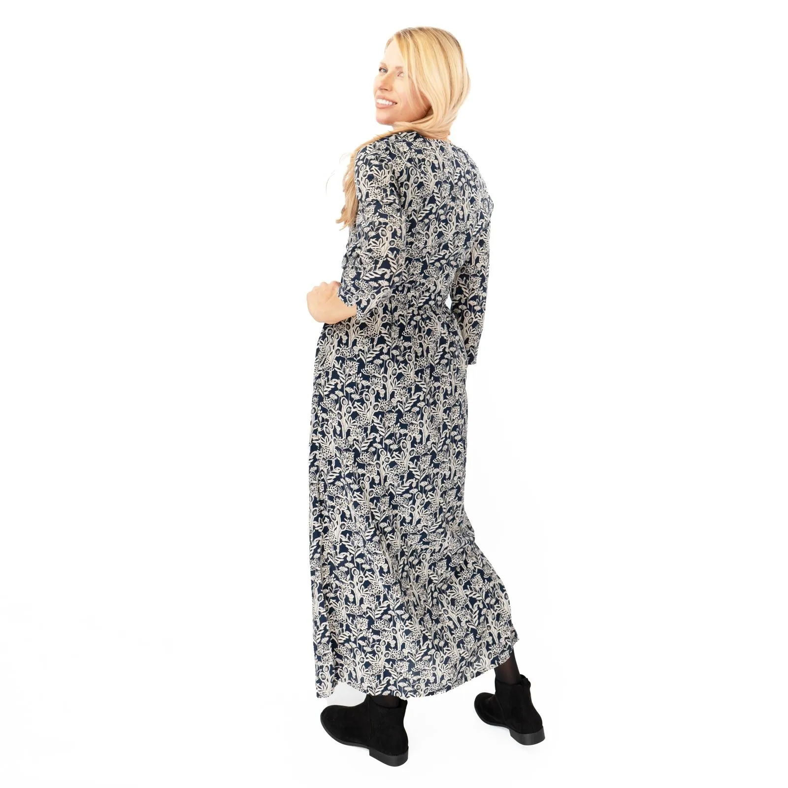 Seasalt Navy Floral Feather Slate Midi Dress