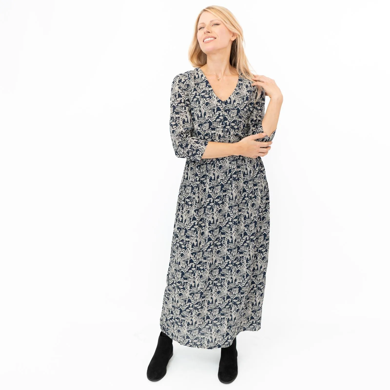 Seasalt Navy Floral Feather Slate Midi Dress