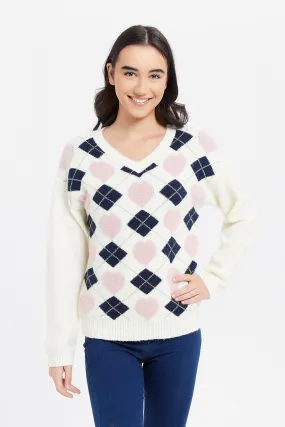 Senior Girls White Drop Shoulder Printed Pullover