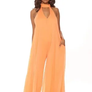 Sexy Orange Wide Leg Backless Jumpsuit