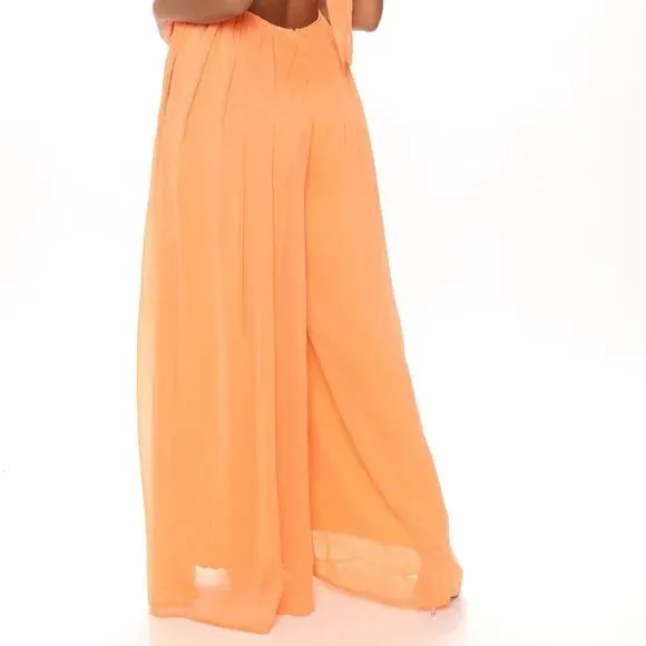 Sexy Orange Wide Leg Backless Jumpsuit